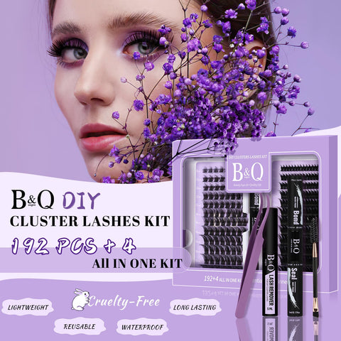 B&Q Lash Extension Kit for Beginners 192 pcs Eyelash Extension Kit B28+B37 8-18mm Mixed Lash Clusters Kit Individual Lashes Kit Wispy with Lash Glue and Remover Applications Eyelash Kit (B28+B37, Kit)