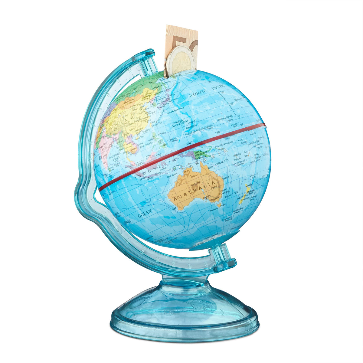 Relaxdays Globe Savings Box, HxWxD: 16.5 x 14 x 14 cm, World Money Box, Piggy Bank, Multicolour