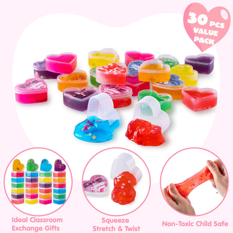 JOYIN 30 Valentines Day Clear Slime Hearts for Kids Valentine Classroom Exchange, Valentine Party Favors, Gift Exchange