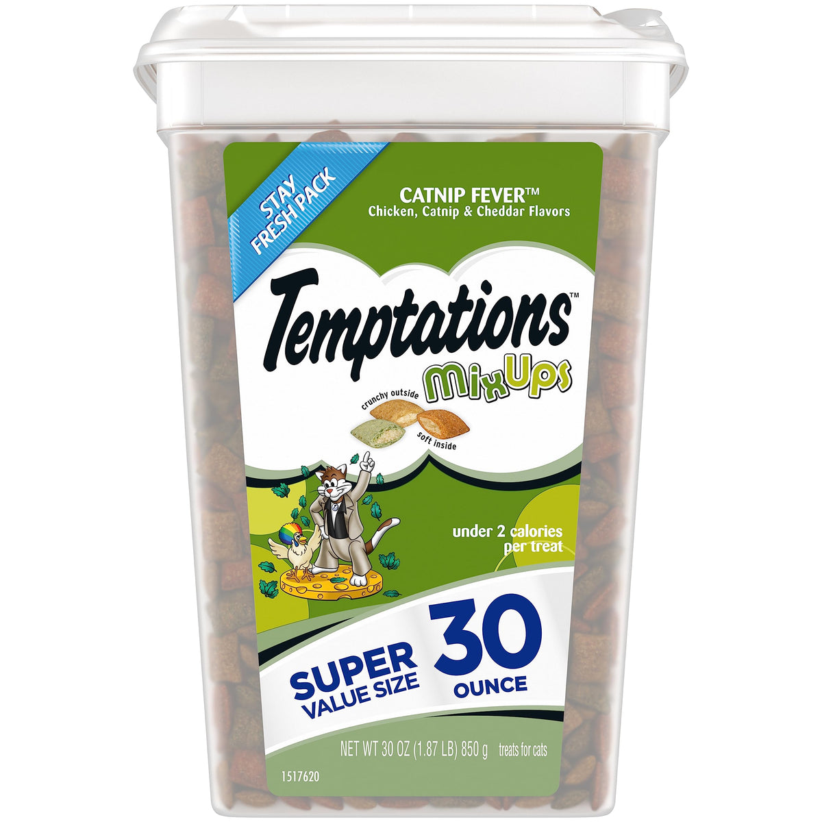 Temptations MIXUPS Crunchy and Soft Cat Treats Catnip Fever Flavor, 30 oz. Tub