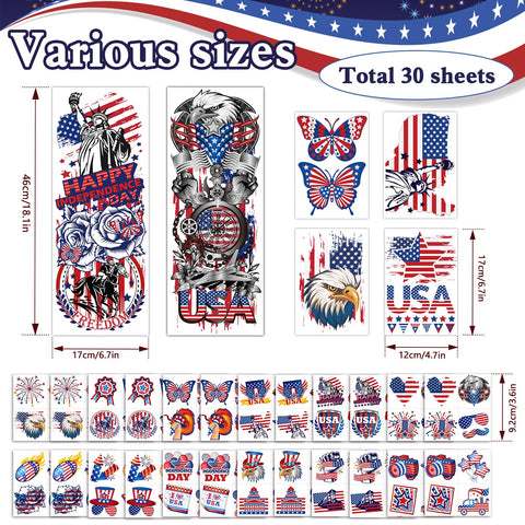 Konsait 4th of July Tattoos Sleeve Tattoos Patriotic Tattoos Independence Day Temporary Tattoos for Kids and Adult, USA Tattoos Large Temporary Tattoo Parades 4th of July Accessories Eagle Tattoo