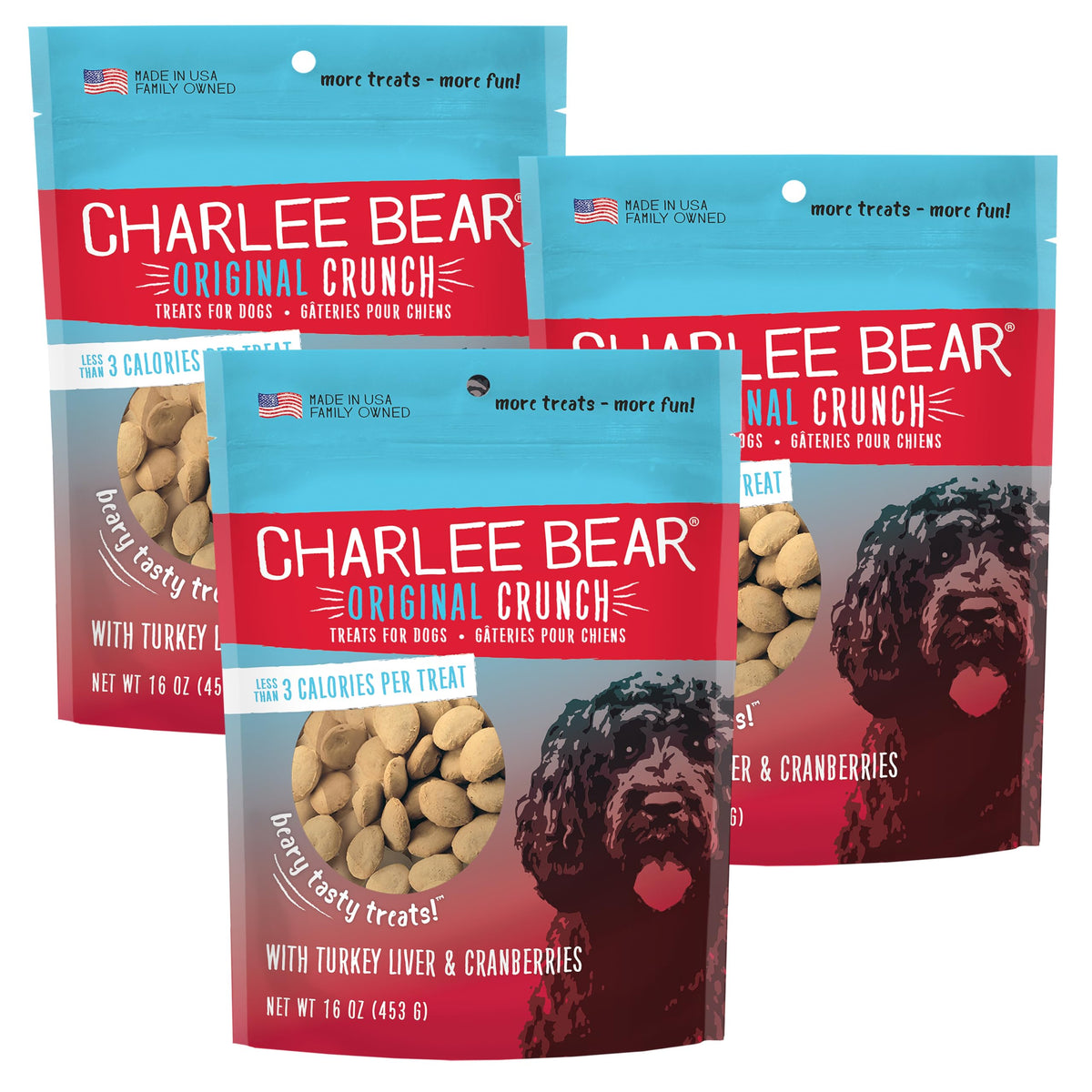 Charlee Bear Dog Treats with Turkey Liver & Cranberries (3 Pack) 16 oz Each