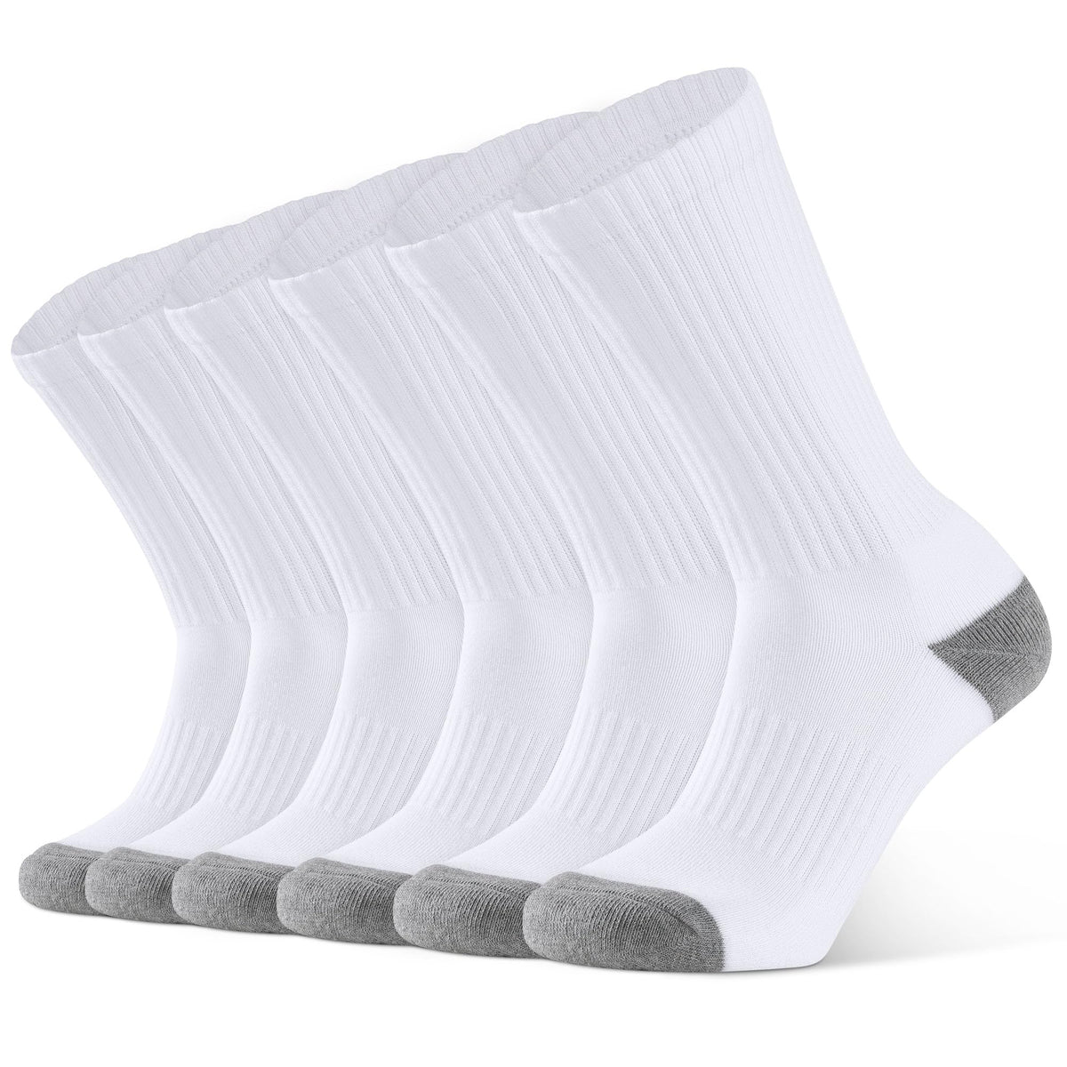 Closemate 6 Pairs Men's Cushion Crew Calf Socks Wicking Athletic Cotton Socks for Sport Training Work (6White, 10-13(L))