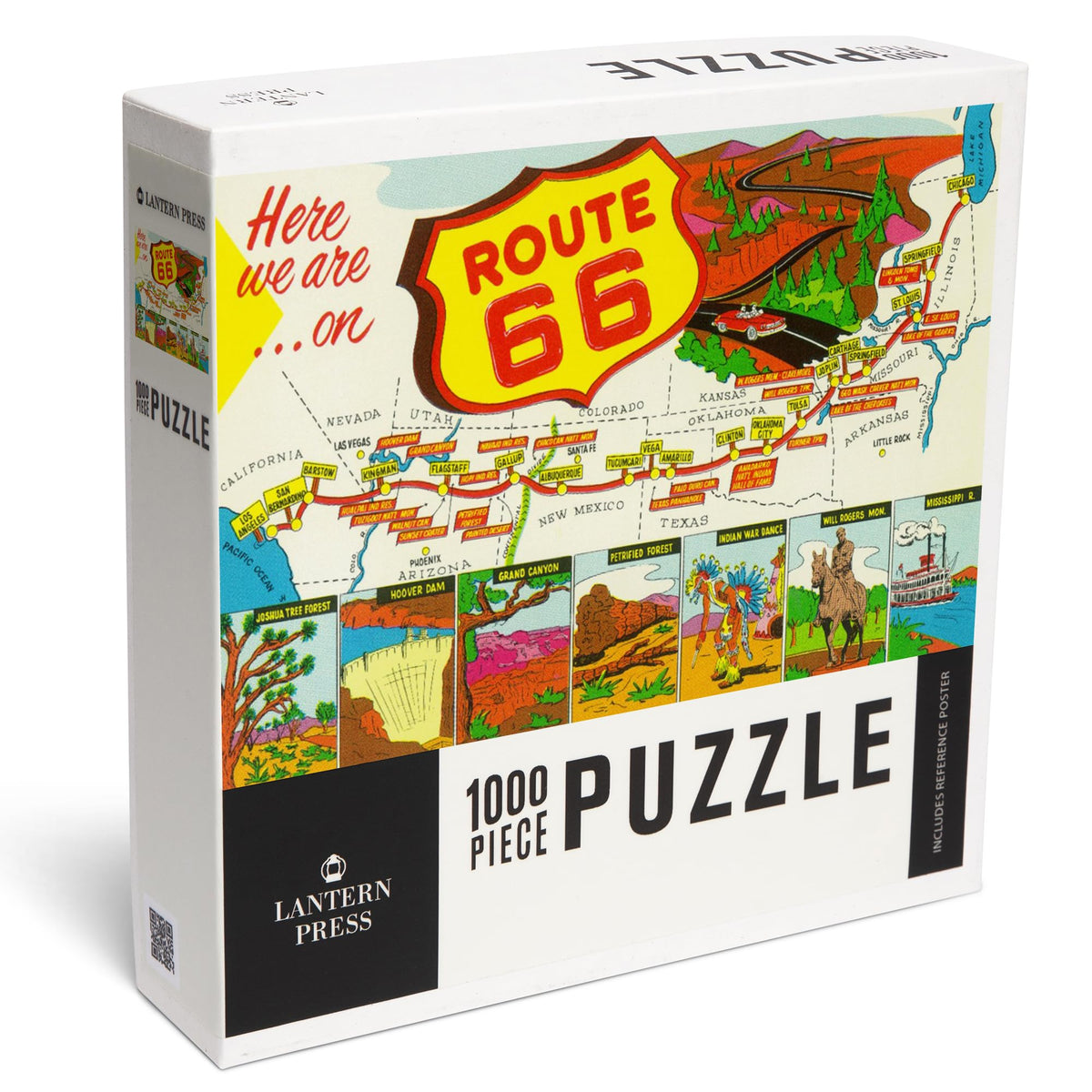 Map of Route 66 from Los Angeles to Chicago, Vintage Advertisement (1000 Piece Puzzle, Challenging Jigsaw Puzzle for Adults, Made in USA)