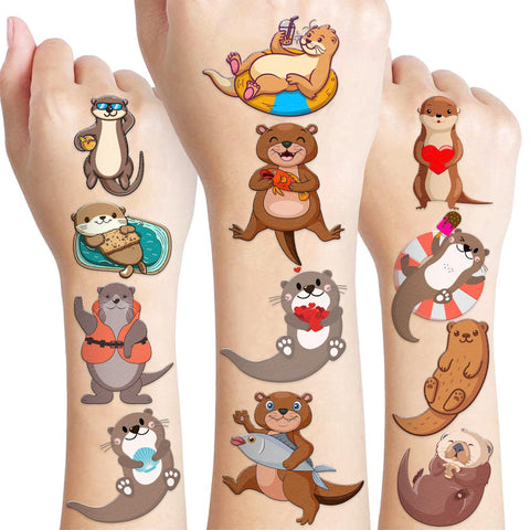 80 PCS Funny Otter Temporary Tattoos Sticker Cute Sea Animal Birthday Party Decorations Supplies Favors Celebration Gifts Boys Girls Baby Shower Cute Tattoo School Reward Themed