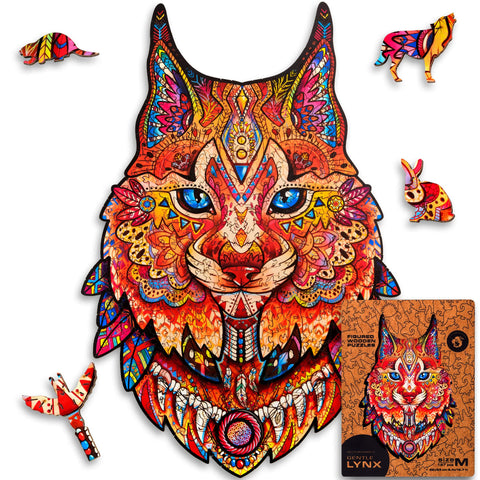 UNIDRAGON Wooden Jigsaw Puzzles - Gentle Lynx, 187 pcs, Medium 8.4" ?12.7, Beautiful Gift Package, Unique Shape Best Gift for Adults and Kids