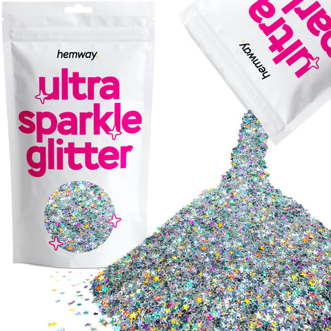 Glitter Silver Holographic Stars Ultra Sparkle Sequins Nail Face Festival Christmas Halloween Makeup 100g / 3.5oz