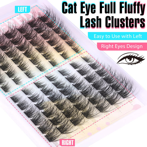 Fluffy Lash Clusters Mink Cluster Eyelash Extensions Cat Eye Individual Lashes Thick Volume Lash Extension DIY Left & Right Wispy Eyelash Clusters by Winifred (8-14mm)