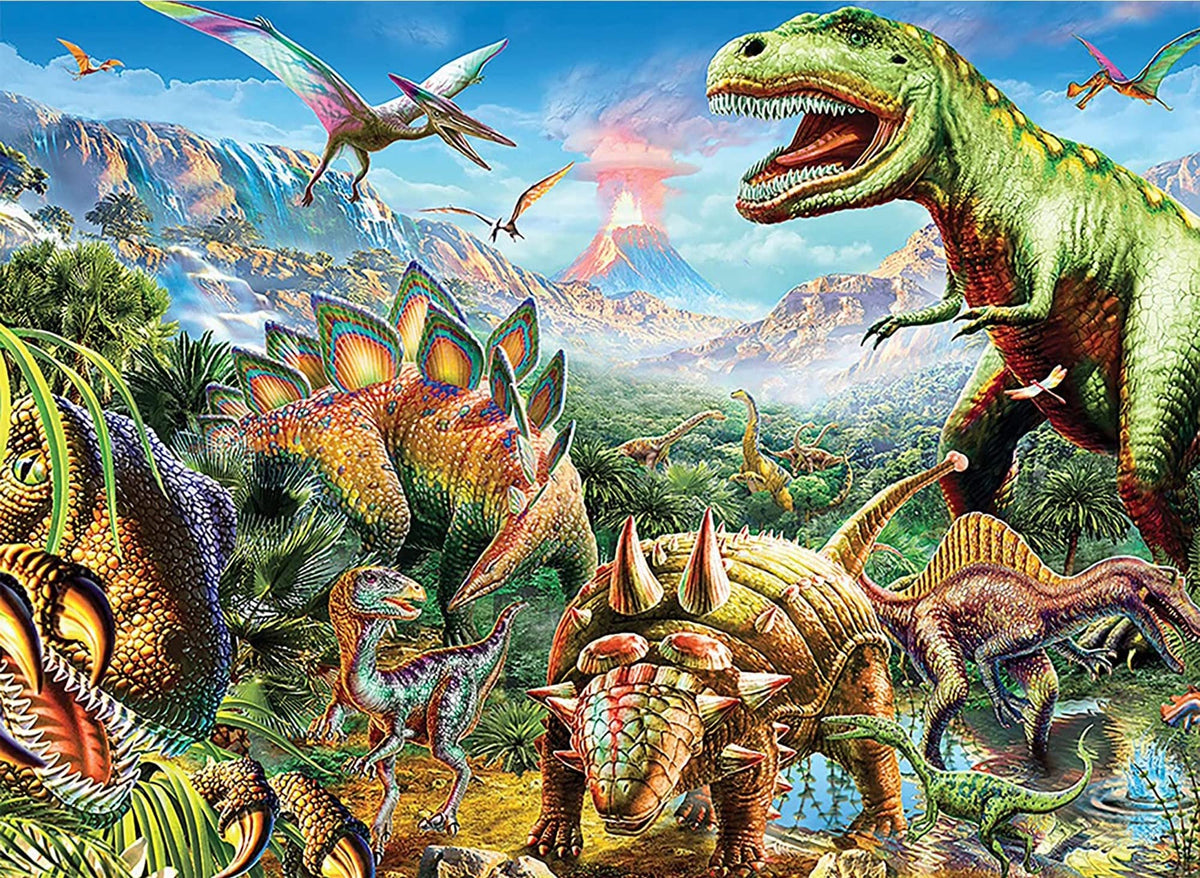 Ceaco - Dino Glow - Glow in The Dark - Dino Party - 100 Piece Jigsaw Puzzle