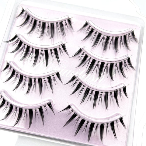 Manga Lashes, Clear Band Anime Lashes 4 Pack, Spiky Anime False Eyelashes Natural Look, Japanese Lashes Looks Like Cluster Manga Lashes Individual, Reusable Cosplay Wispy Strip Eyelashes, Asian Lashes, Style A01 By Mikiwi