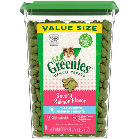 Greenies Feline Adult Natural Dental Care Cat Treats, Savory Salmon Flavor, 9.75 oz. Tub