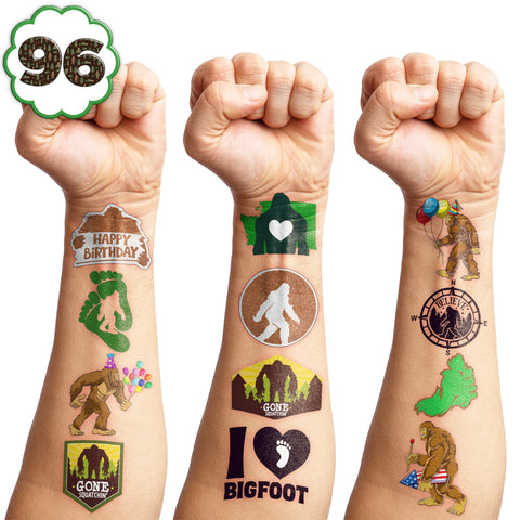 Bigfoot Temporary Tattoos 10 Sheets 100 PCS Bigfoot Jungle Party Decorations Favors Supplies Sasquatch Theme Birthday Cute Stickers Christmas Gifts for Boys Girls Class School Prizes Carnival