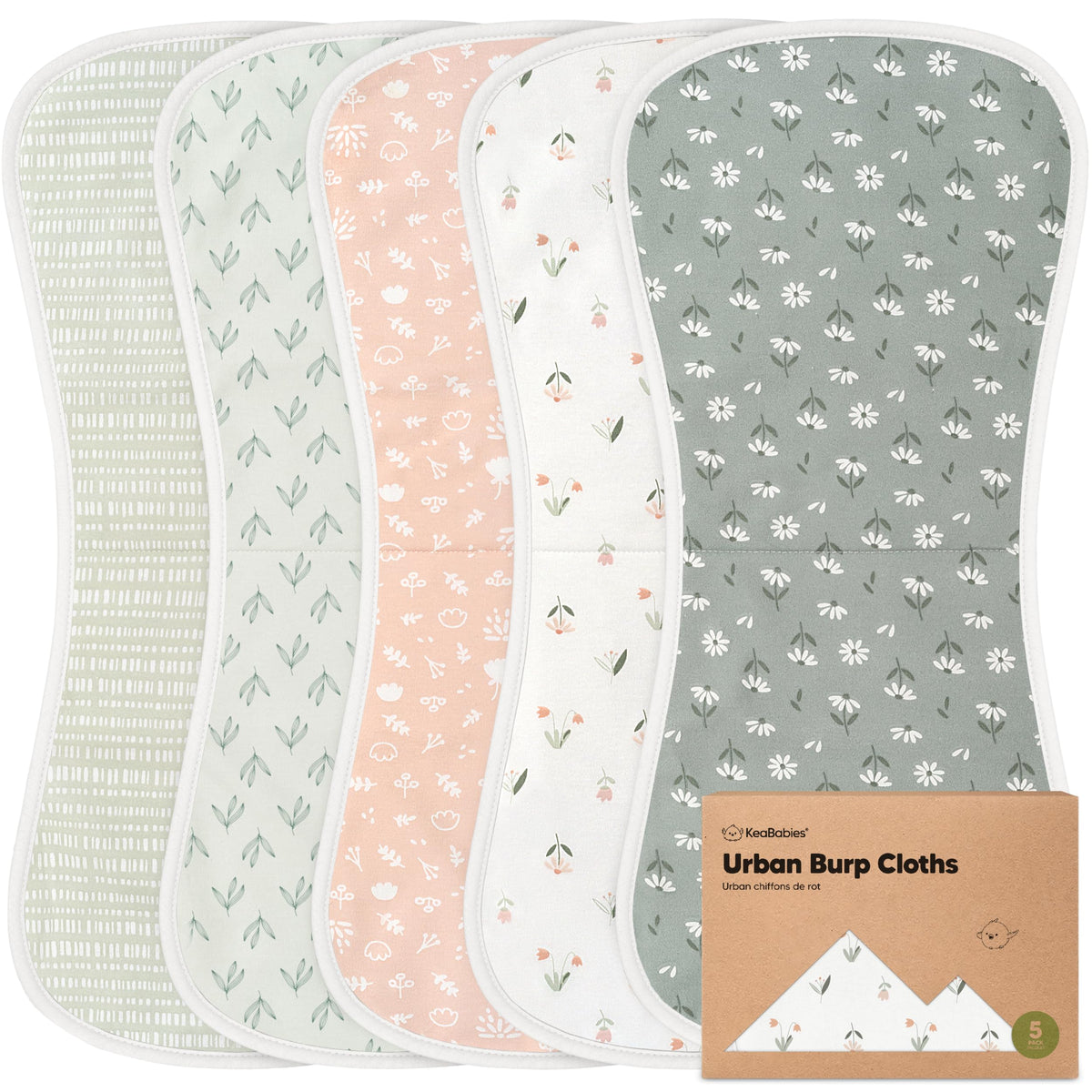 Organic Burp Cloths for Baby Boys and Girls - 5-Pack Super Absorbent Burping Cloth, Burp Clothes, Soft & Plush, Newborn Milk Spit Up Rags, Burpy Cloth Bib for Unisex, Burping Rags (Fleur)