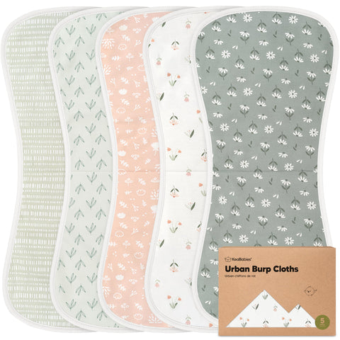 Organic Burp Cloths for Baby Boys and Girls - 5-Pack Super Absorbent Burping Cloth, Burp Clothes, Soft & Plush, Newborn Milk Spit Up Rags, Burpy Cloth Bib for Unisex, Burping Rags (Fleur)