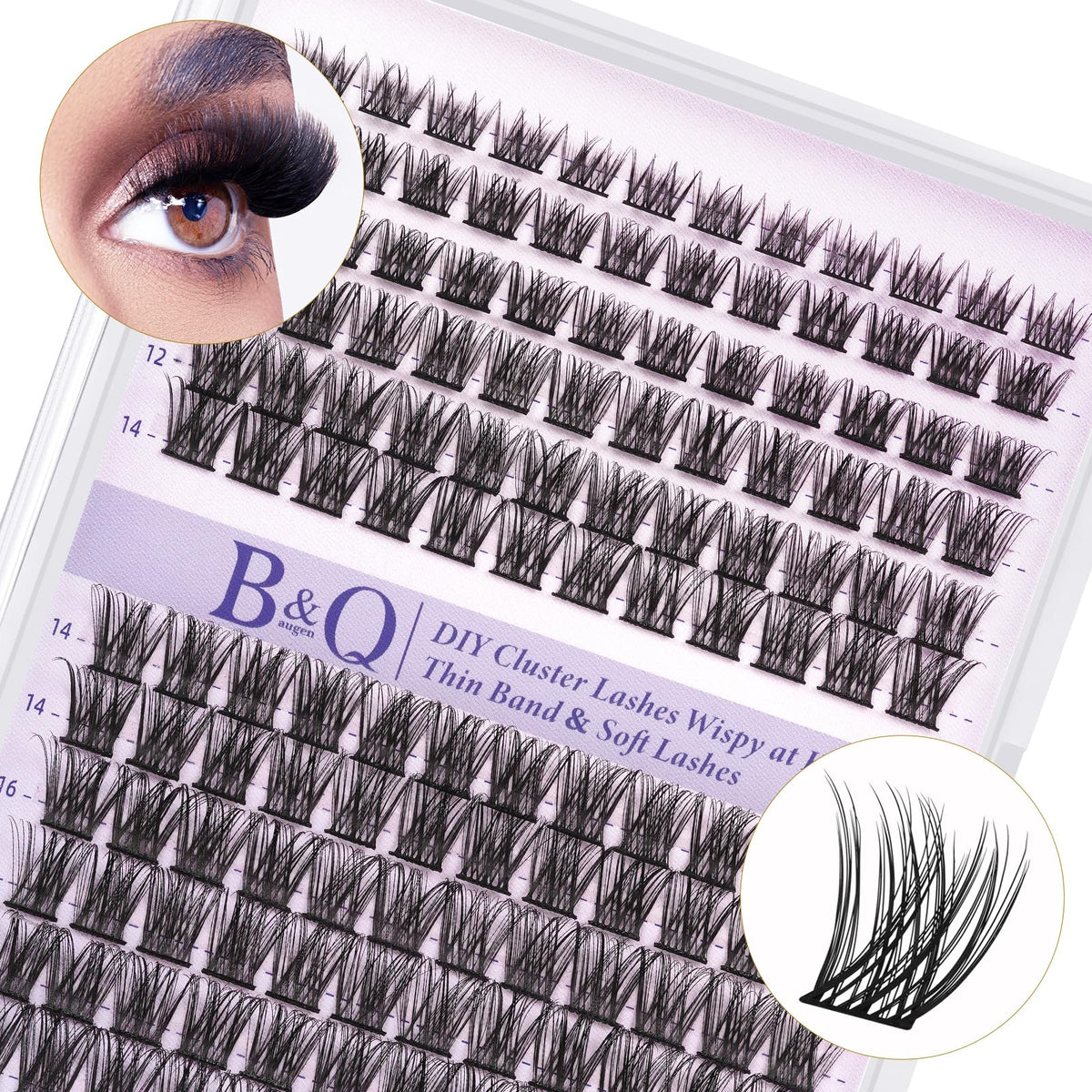 B&Q Lash Clusters B50 Clusters Lashes 144 PCS Eyelash Clusters D Curl 8-18 Individual Lashes Wispy Volume False Eyelashes Soft Lightweight DIY Eyelash Extension at Home (B62,D-8-18)