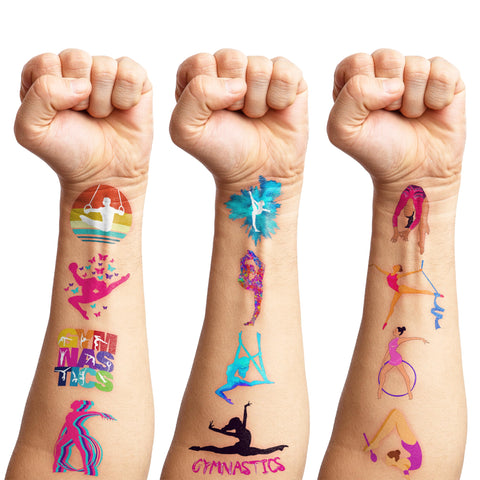 115 PCS Gymnastics Gymnast Gymnastic Temporary Tattoos Birthday Themed Party Decorations Favors Supplies Decor Cute Dance Cheerleader Stickers Gifts for Kids Boys Girls Carnival Christmas Class Prizes