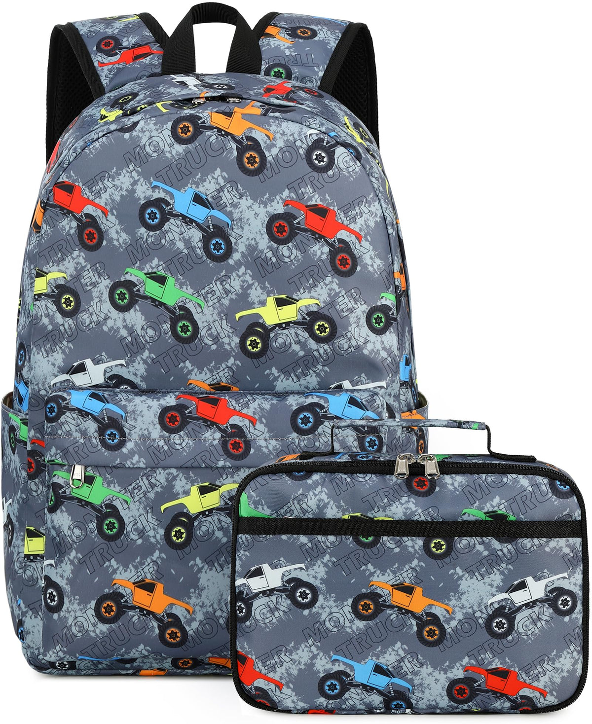 LEDAOU Kids School Backpack with Lunch Box for Boy Kindergarten BookBag School Bag Preschool Kindergarten Toddler Backpack (Off-road Vehicle Gray)