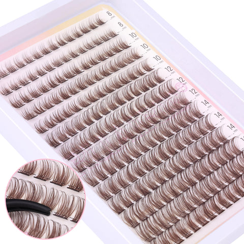 Brown Lash Clusters Wispy Natural Eyelash Clusters Eyelash Extensions 196pcs D Curl DIY Individual Lashes Extensions