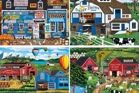 MasterPieces 2000 Piece Jigsaw Puzzle for Adults, Family, Or Youth - Fun Folk Art Am Poulin 4-Pack - 14"x19"