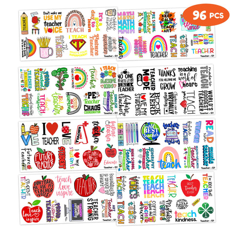 96 PCS Future Teacher Day Temporary Tattoos Stickers Themed Birthday Party Decorations Supplies Favors Decor Cute Quote Tattoo Sticker Gifts for Teachers Kids Girls Boys School Rewards Prizes Carnival