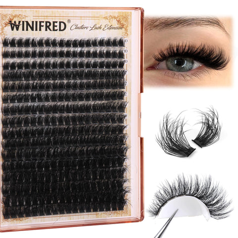 Winifred Cluster Eyelash Extensions Fluffy Wispy Lash Clusters Thick Volume Individual Lashes 100D Lash Extension D Curl Eyelash Clusters 18mm DIY Faux Mink Eyelash Extension (288pcs)