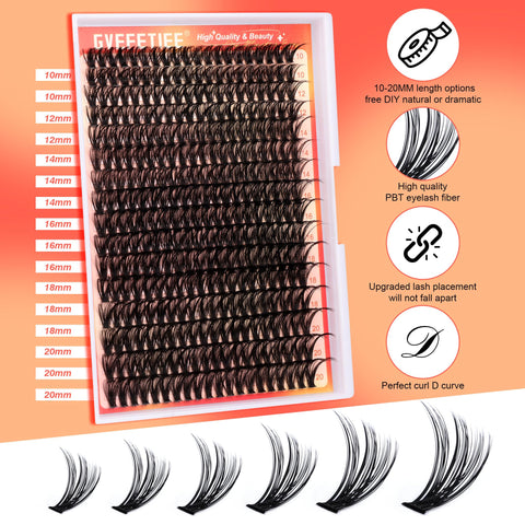 Individual Lashes Kit 320Pcs DIY Lash Extension Kit D Curl Lash Clusters with Lash Bond and Seal and Lash Remover and Lash Applicator DIY Cluster Lashes Kit for Lash Extension Beginners (50D,10-20mm)