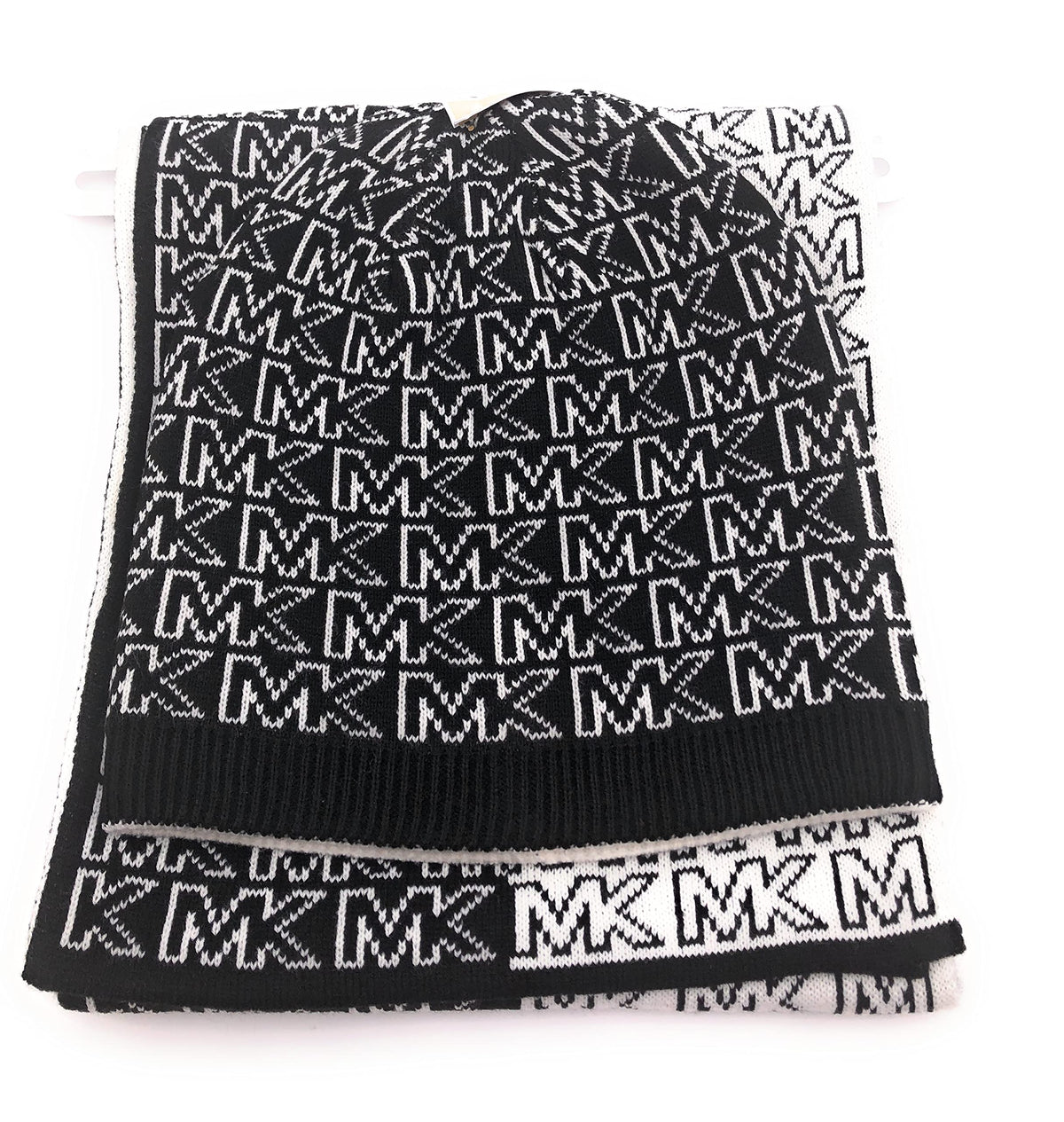 Michael Kors Women's Split Logo Reversible Beanie And Scarf Set, Black/White