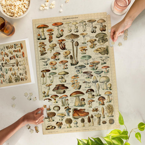 Mushrooms, C, Vintage Bookplate, Adolphe Millot Artwork (1000 Piece Puzzle, Challenging Jigsaw Puzzle for Adults, Made in USA)