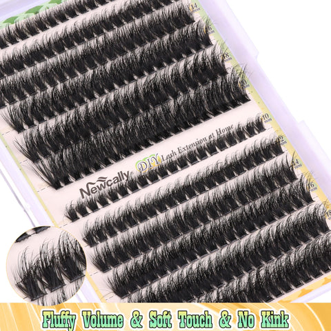 Fluffy Lash Extensions Kit 240 Pcs Wispy Cluster Lashes 10-20MM Individual Eyelashes Cluster Eyelash Extensions with Lash Glue Bond and Seal Tweezers (70D+80D) by Newcally