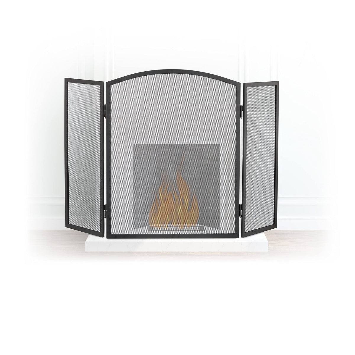 Relaxdays Steel Spark Guard, 3-Panel Fire Screen, Fireplace Fender H x W 62 x 96 cm, Black