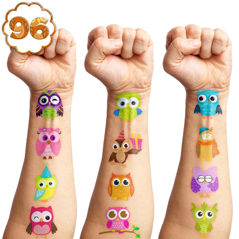 101 PCS Owl Night Birds Temporary Tattoos Themed Birthday Party Decorations Favors Supplies Decor Cute Wisdom Kawaii Intelligent Tattoo Stickers Gifts For Game Boys Girls Classroom School Prizes