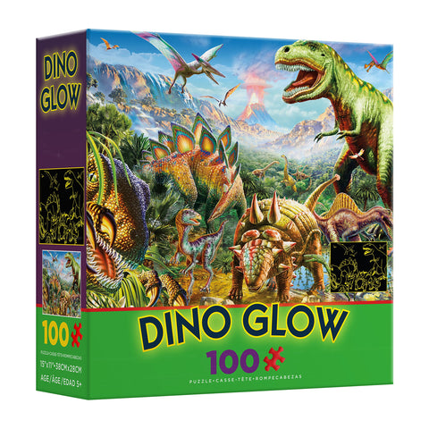 Ceaco - Dino Glow - Glow in The Dark - Dino Party - 100 Piece Jigsaw Puzzle