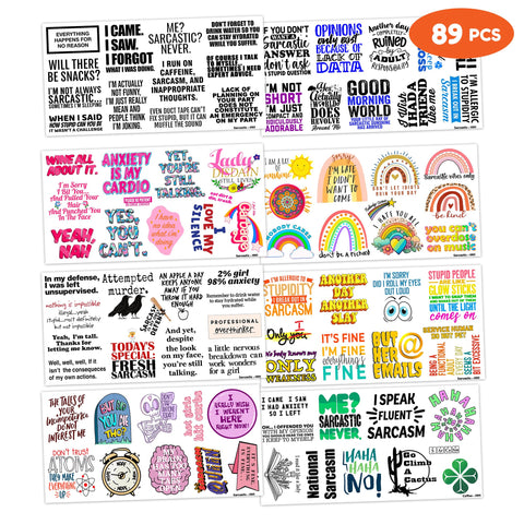 89PCS Funny Humor Quotes Tattoos Stickers Birthday Party Decorations Favors Supplies Decor Snarky Humorous Saying Tattoo Gifts For Women Kids Adults Boys Girls School Prizes Carnival