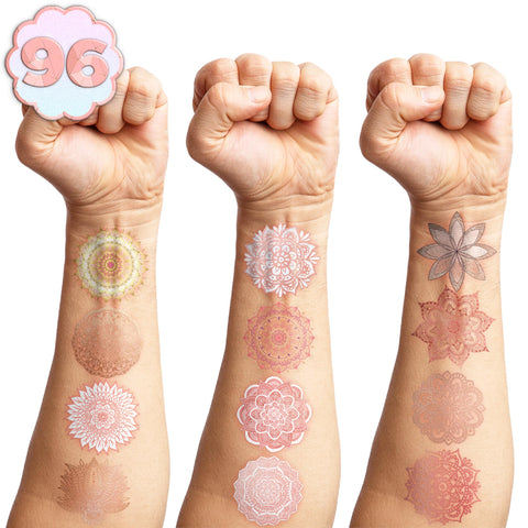 101 PCS Funny Rose Gold Temporary Tattoos Sticker Mandala Pink Rose Gold Birthday Party Decorations Favors Supplies Gifts Ideas Girls Boys Prizes Cute Tattoo School Reward Themed Carnival