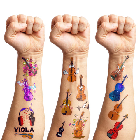 96PCS Violin Temporary Tattoos Stickers Music Theme Birthday Party Decorations Favors Supplies Decor Musical Instrument Orchestral Violinist Tattoo Gifts For Kids Boys Girls School Prizes Carnival