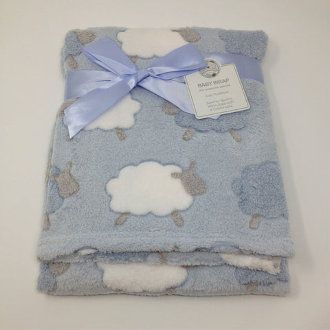 Beautiful Soft Baby Blanket in Blue/White with Buttons 100 cm x 75 cm