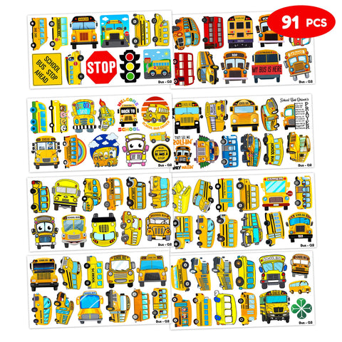 School Bus Temporary Tattoos Theme Birthday Party Decorations Favors Decor Supplies Cute 91 PCS Transportation Back To School Tattoo Stickers Gifts for Kids Girls Boys School Prizes Carnival Christmas