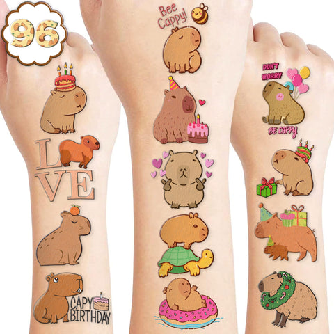 Capybara Temporary Tattoos 8 Sheets 85PCS Capybara Mouse Party Decorations Supplies Favors Animals Theme Birthday Cute Stickers Christmas Gifts for Boys Girls Class School Prizes Carnival