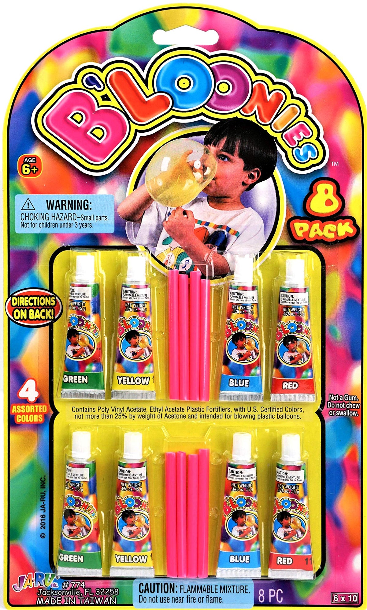 JA-RU Bloonies Magic Plastic Bubbles with Straw (1 Pack/ 8 Tube) Super Elastic Bubble Balloons for Kids. 90s Toys Nostalgia, Bubble Party Favors, 2000s Party Decorations. 774-1A