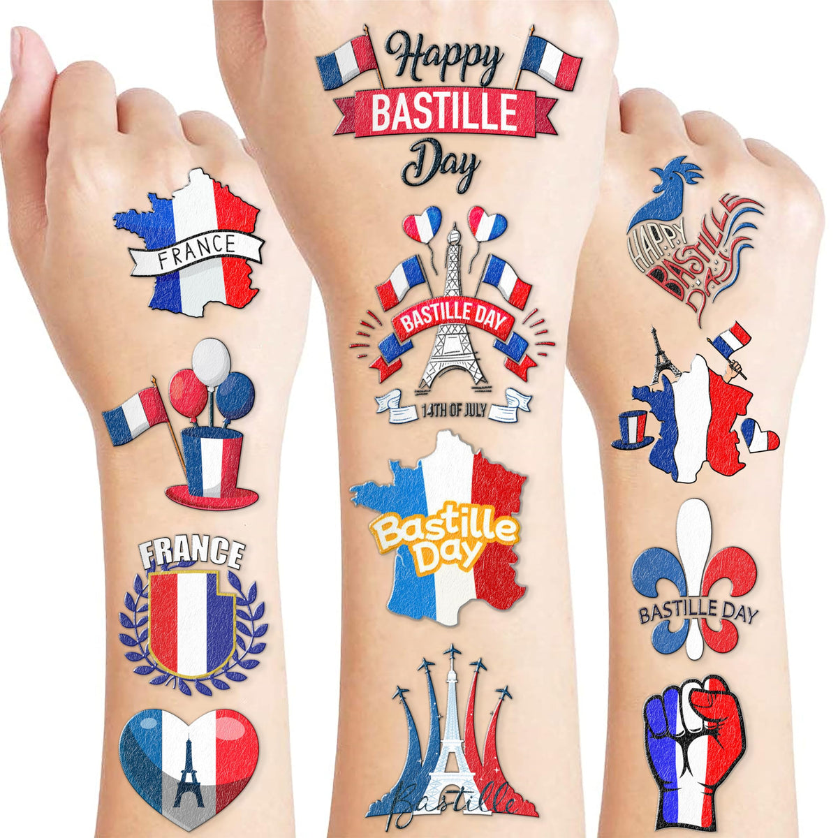 104PCS French Paris France Temporary Tattoos Stickers Happy Bastille Day Birthday Party Decorations Favors Supplies Eiffel Tower Tattoo Sticker Gifts For Boys Girls School Prizes Carnival Christmas