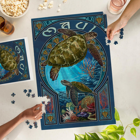 Maui, Hawaii, Sea Turtle Art Nouveau (1000 Piece Puzzle, Challenging Jigsaw Puzzle for Adults, Made in USA)