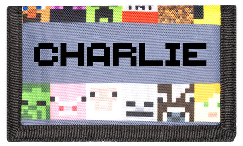 Minecraft - Kids Personalised Wallet - Grey Video Game Money Wallet - Your Name Pixel Letters Gifts - Official Merchandise