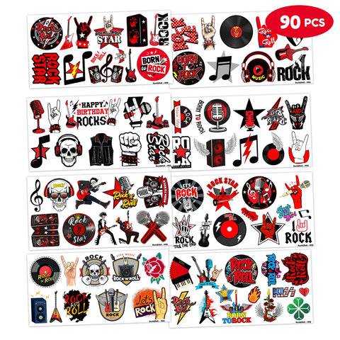 90 PCS Born To Rock N Roll Rocks Temporary Tattoos Themed Music Band Birthday Party Decorations Favors Supplies Decor Rockstar Guitar Tattoo Stickers Gifts For Kids Boys Girls School Prizes Carnival