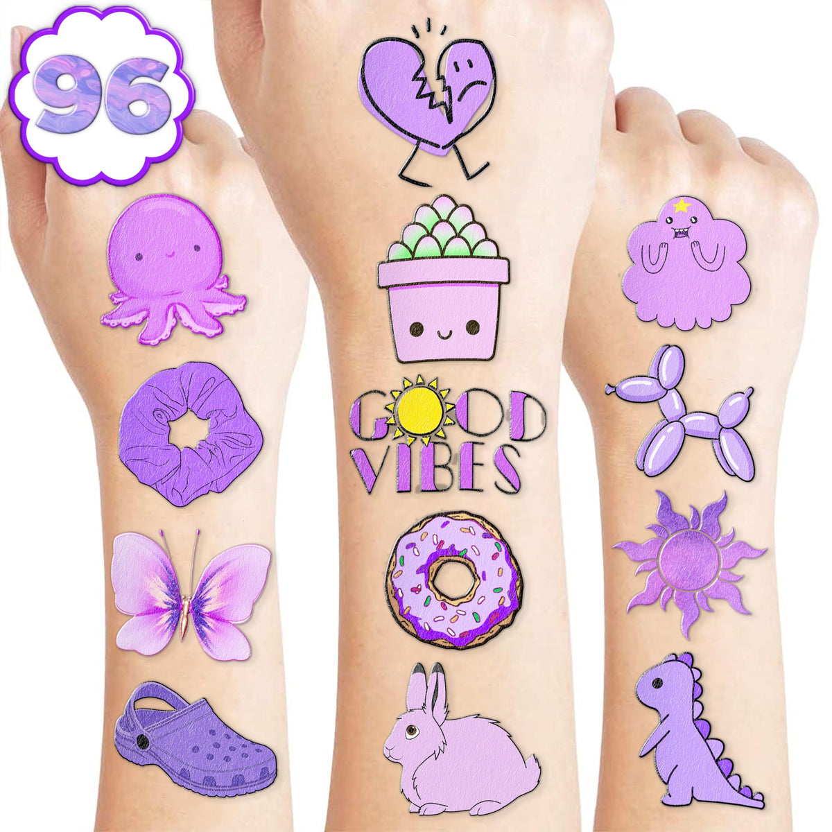 Cute Purple Temporary Tattoos Dark Purple Birthday Party Decorations Favors Supplies Violet Themed Cute Stickers 10 Sheets 112 PCS Gifts for Baby Girls Boys Decor Class School Carnival Christmas