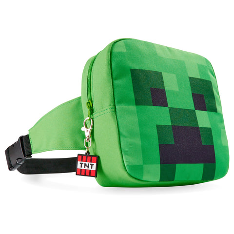 Minecraft Boys Fashion Waist Pack with Adjustable Strap, Creeper Travel Bag - Gamer Gifts (Green/Black)