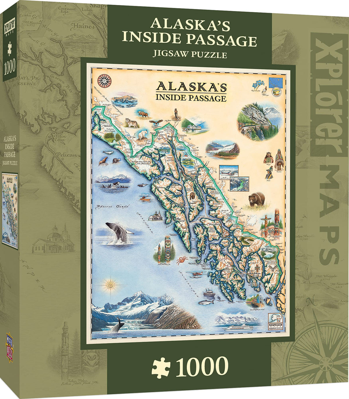 MasterPieces 1000 Piece Jigsaw Puzzle Map For Adults, Family, Or Kids - Alaska's Inside Passage - 19.25"x26.75"