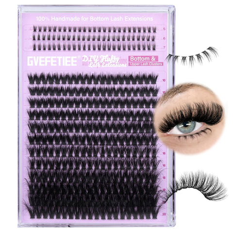 Fluffy Lash Clusters with Bottom Lash Extension Volume Cluster Eyelash Extensions 315Pcs Wispy Individual Lashes D Curl Faux Mink Eyelash Clusters DIY at Home (200D;10-20MM)