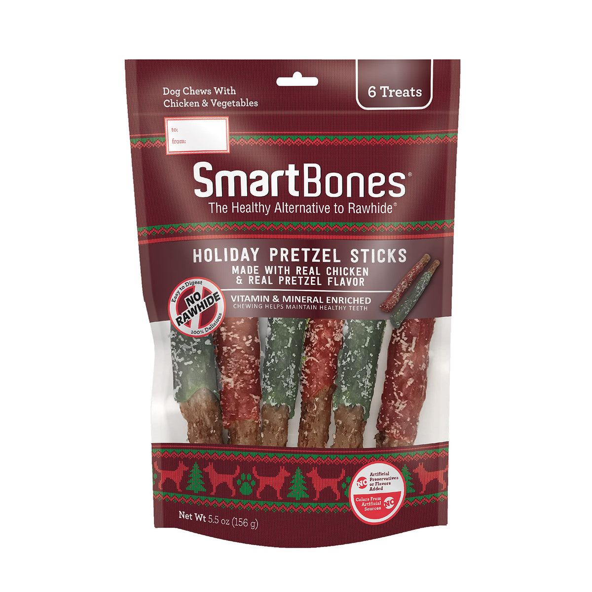 SmartBones Holiday Pretzel Sticks, 6 Count, Rawhide-Free Chews for Dogs