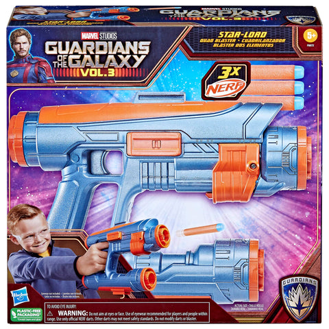 Marvel Studios' Guardians of The Galaxy Vol. 3 Nerf Star-Lord Quad Blaster, 3 Nerf Darts, Role Play Super Hero Toys, 5+