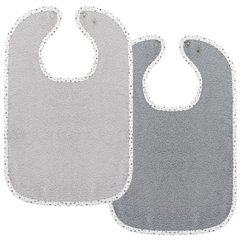 Baby Bib 2pcs - Extra Large Drool Baby Bibs | Adjustable Neckline | Double Button-Snap Closure | Absorbent | Certified Material - Grey